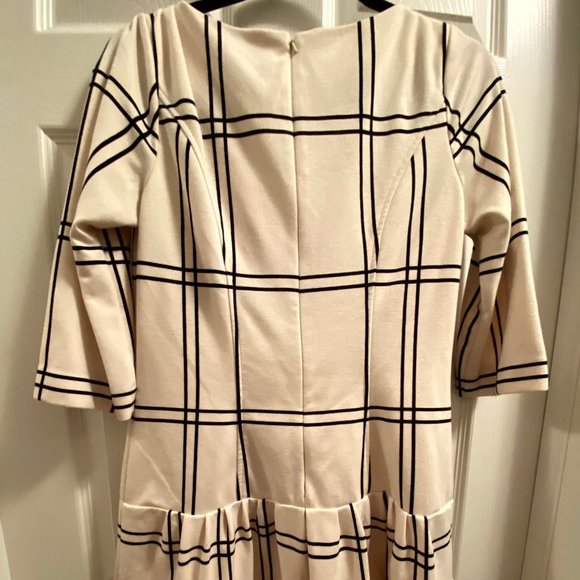 Long Sleeve Red Saks Fifth Avenue Drop Waist Dress with Crosshatch Pattern - Picture 2 of 4